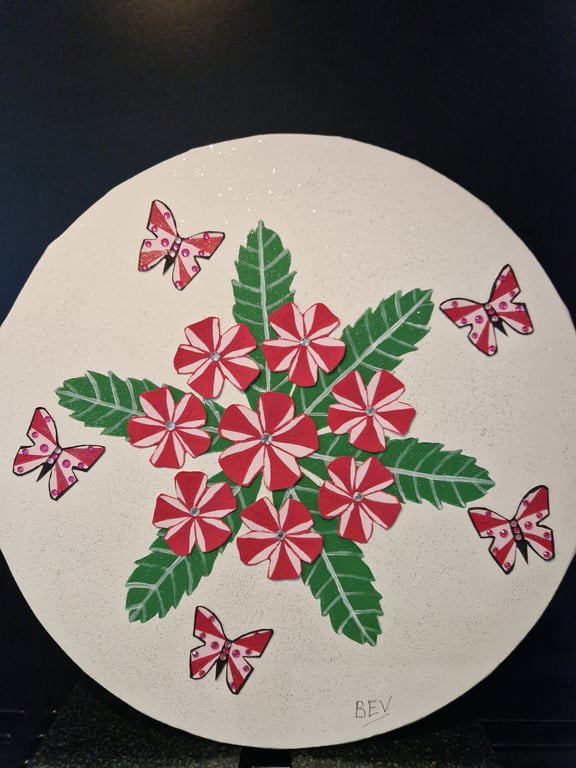 Pink flowers and butterflies. 