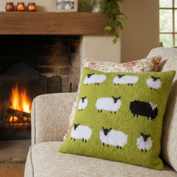 Knitting Pattern for a Sheep Cushion using Aran or Worsted Wool. Digital Pattern
