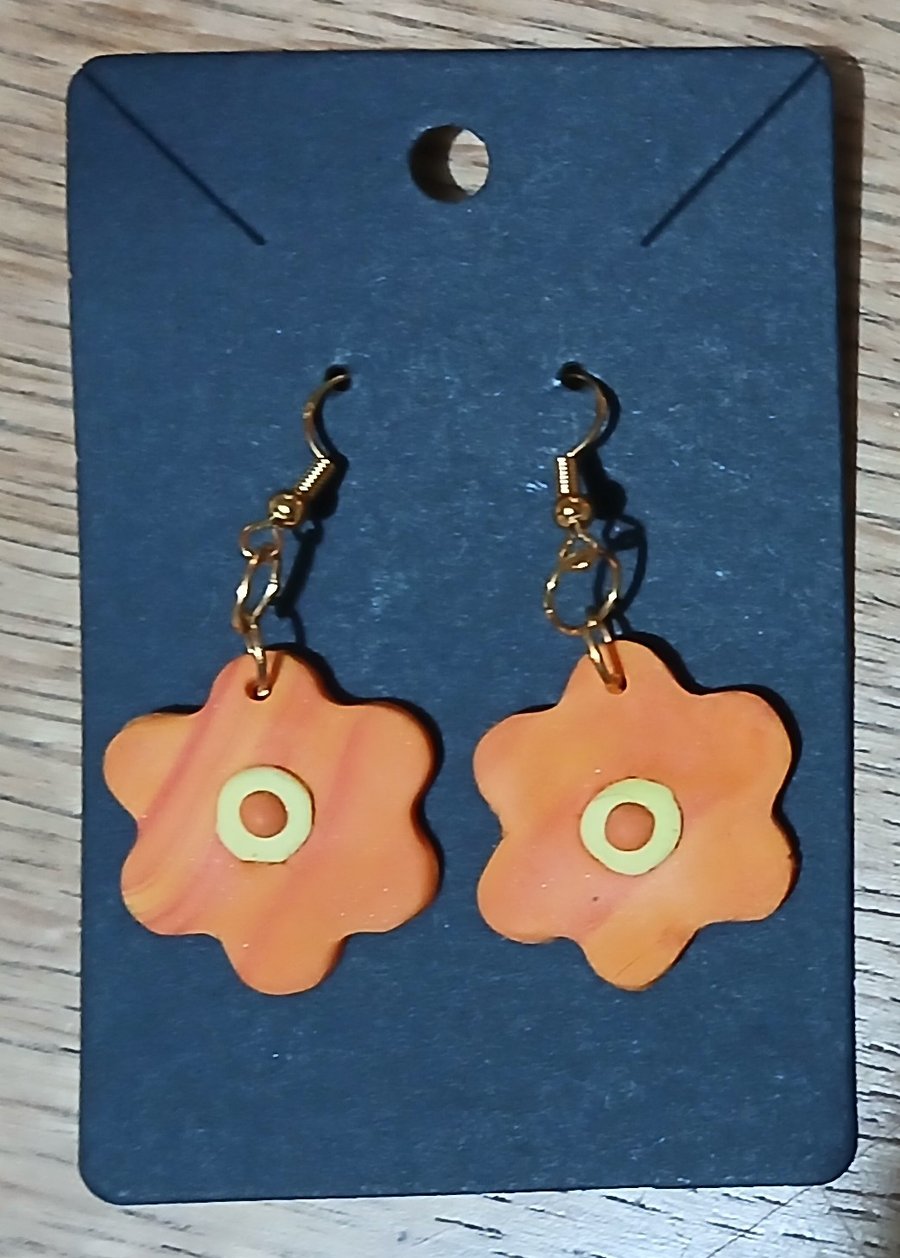 EARRINGS Flower design in Orange & Yellow with Fish Hook fixings