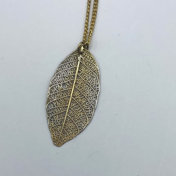 Skeleton leaf pendant, Pure gold electroform, 896