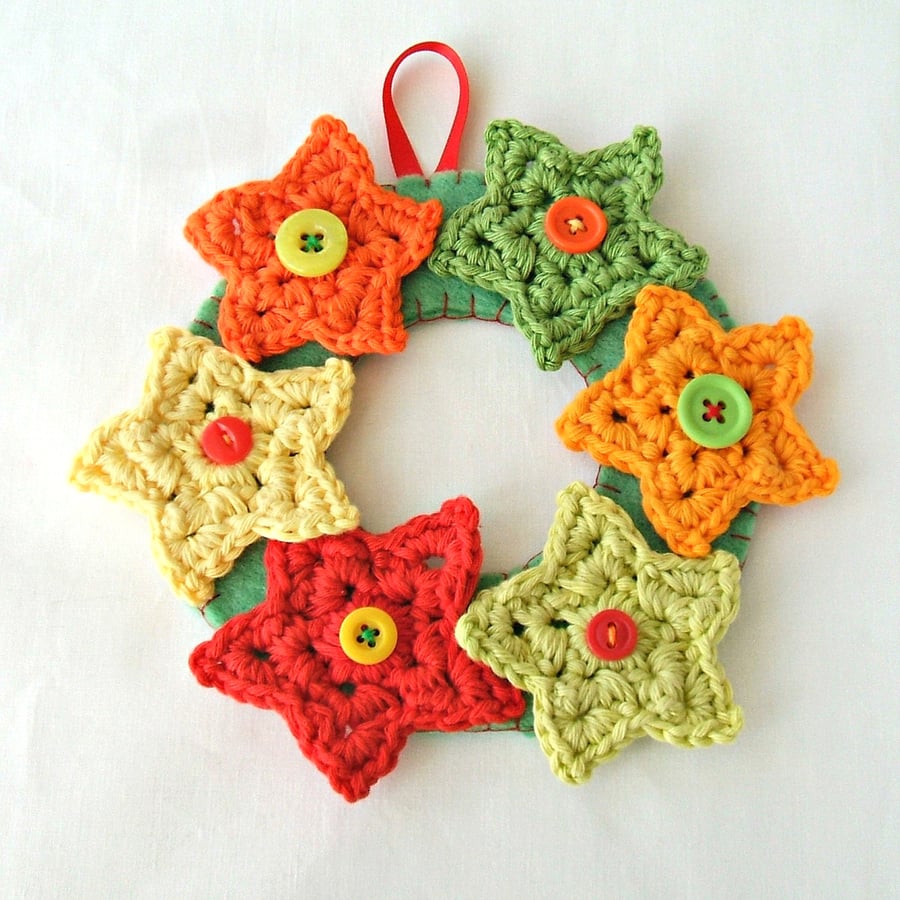 Crochet Star Christmas Wreath - Tropical Colours