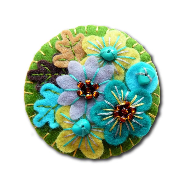 Japanese Art Inspired Handmade Mini Felt Brooch - Olive