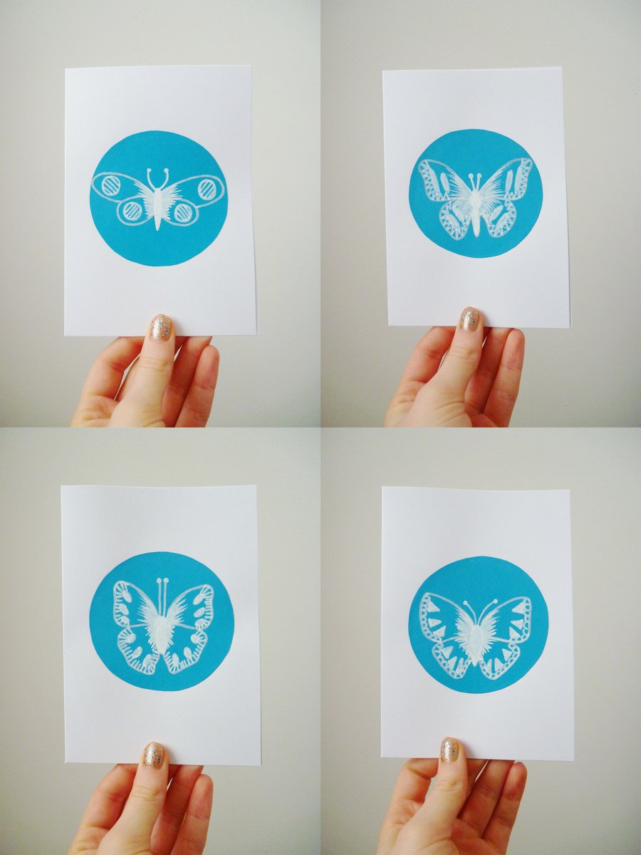 Free Postage - Set of Four Blue Butterfly Cards