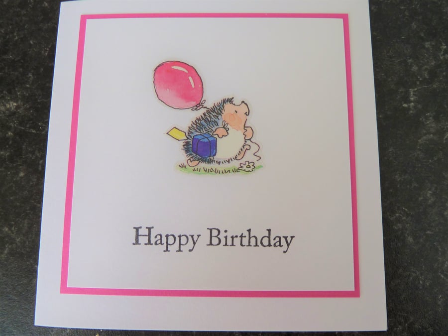 pink hedgehog birthday card