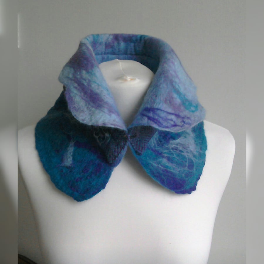 Scarf - collar- neck warmer felted merino wool with Harris Tweed