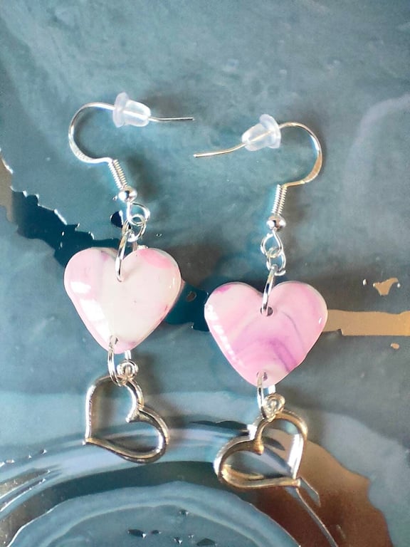 Beautiful Pink Heart Drop Earrings