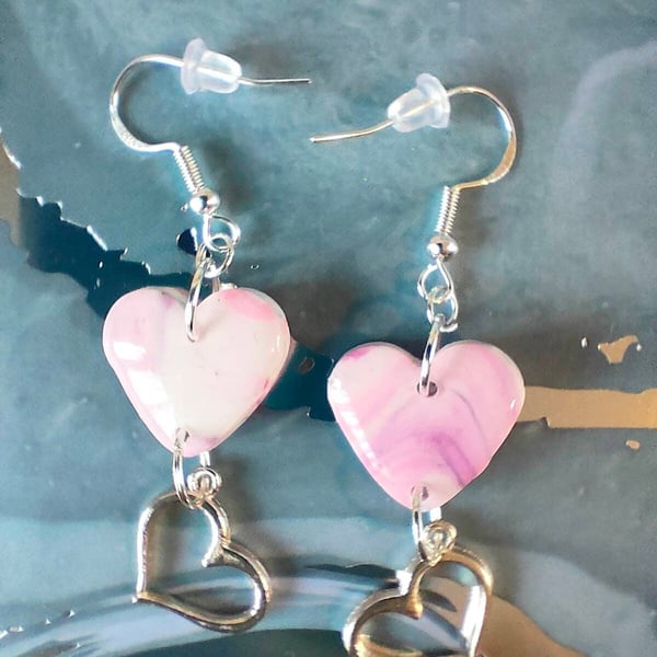 Beautiful Pink Heart Drop Earrings