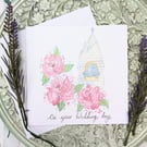 Hand-painted Church Floral Wedding card
