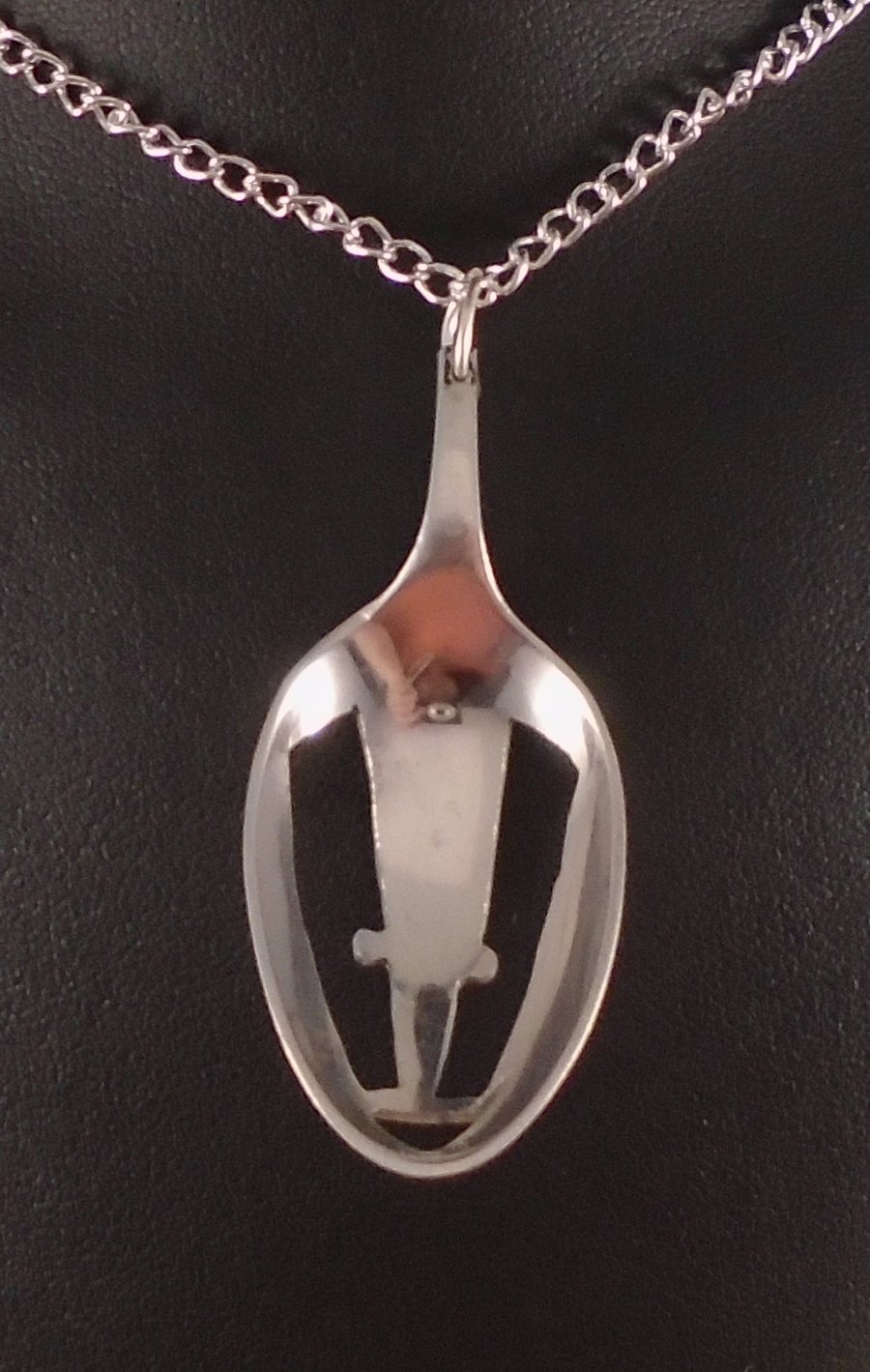 Upcycled Silver Plated Pierced Badger Spoon Necklace SPN082002