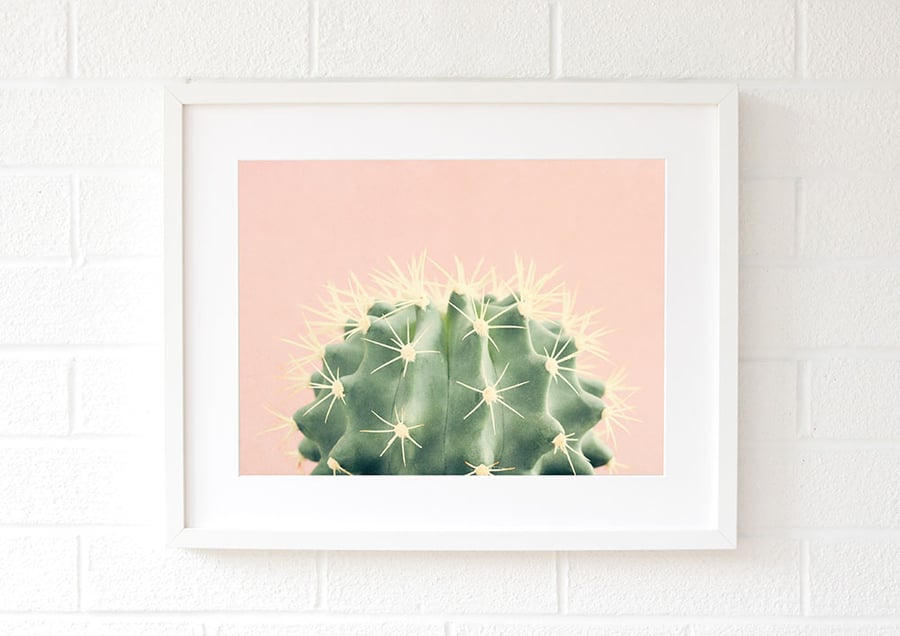 Pink cactus wall art print - Blush pink cactus print - Living room wall art