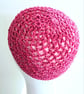Cerise Pink and Silver Sparkly Crochet Diamond Mesh Skull Cap - Image 4