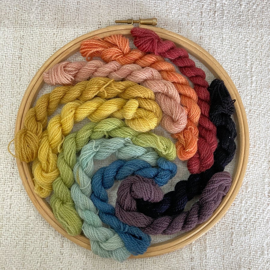 Rainbow CREWEL Plant Dyed Wool Embroidery Yarn Kit  - 10 colours x 20 m - CRW-5