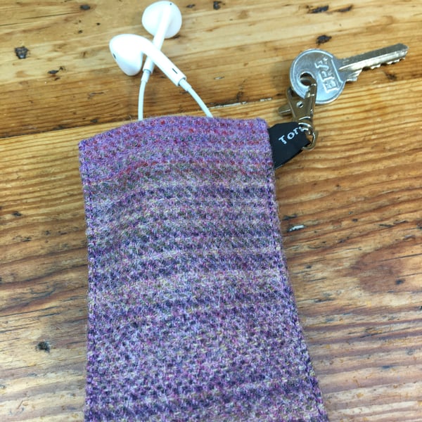 Heather Tweed wool card holder & key clip, travel pass, Oyster card sleeve