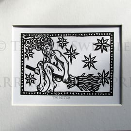 The Witch - Original Lino Print - Limited Editions - Line or Black Fill Options