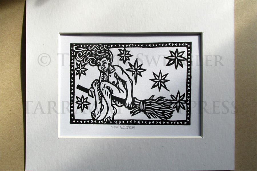 The Witch - Original Lino Print - Limited Editions - Line or Black Fill Options