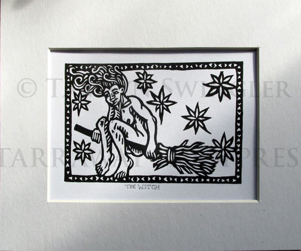 The Witch - Original Lino Print - Limited Editions - Line or Black Fill Options