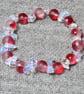 Frosted-Red-Gold Glass Bead and Opalite Chip Elastic Bracelet - Image 3