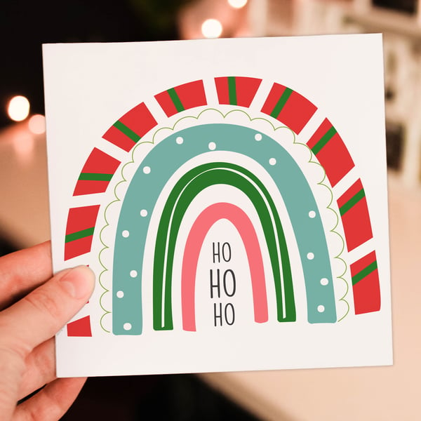 Rainbow Christmas card: Ho Ho Ho