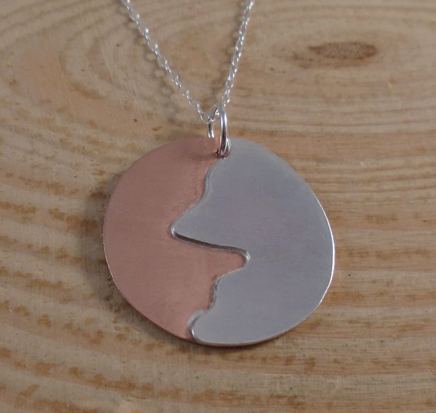 Sterling Silver and Copper Ying Yang Wolf Necklace