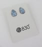 Teardrop Shaped Studs in Blue and White Enamel with a Hand Drawn Pattern - Image 1