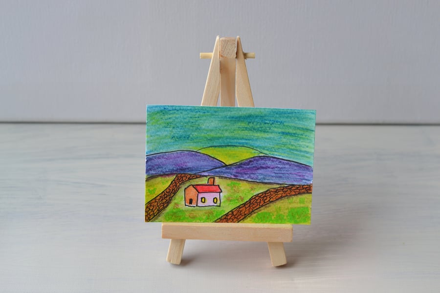 ACEO Abstract Watercolour and Ink - Lone House