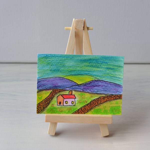 ACEO Abstract Watercolour and Ink - Lone House