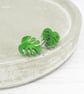 Titanium posts - Monstera leaf acrylic stud earrings - Green pearly plant - Image 5