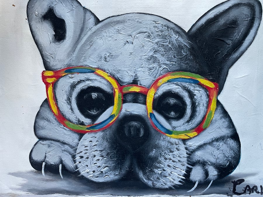 French Bulldog Original Painting on Canvas, Dog Portrait Pop Art