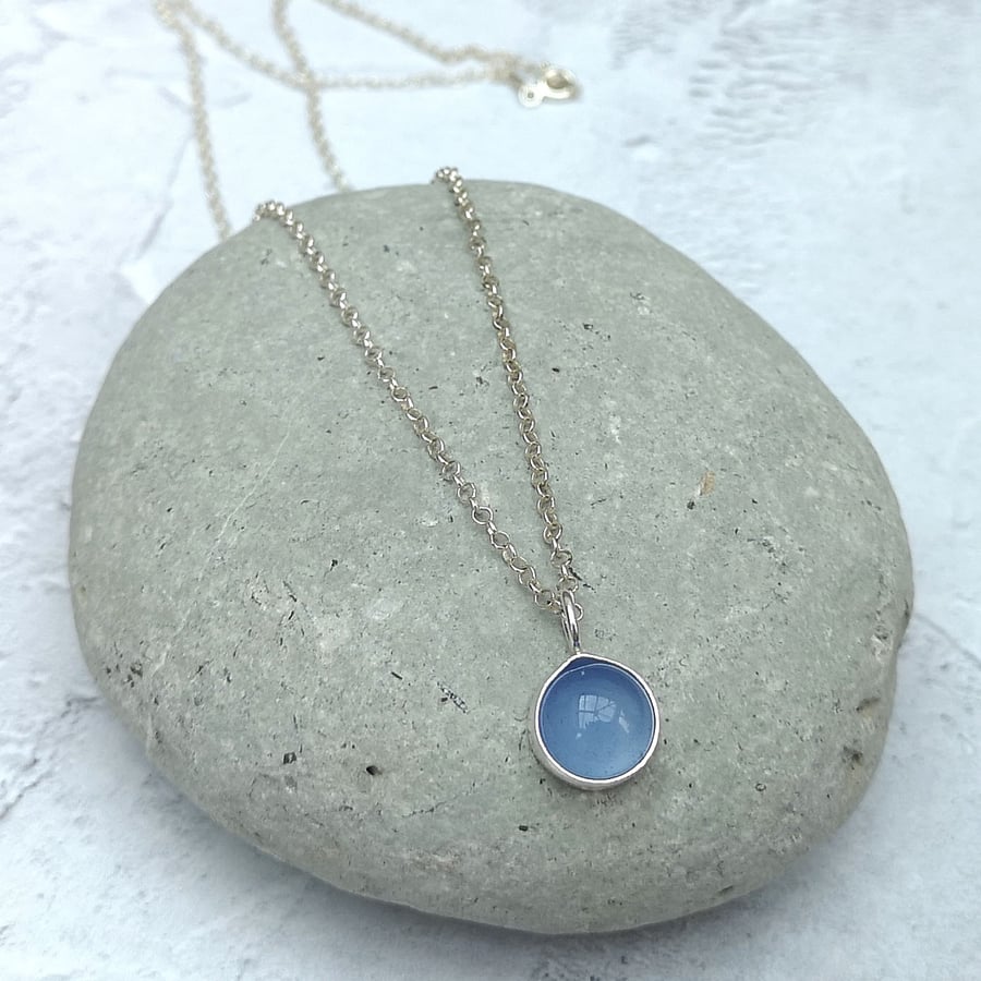 Sterling Silver and Blue Agate Necklace - Silver Necklace - Gemstone  - NEK062