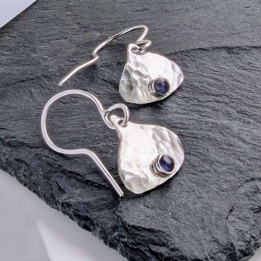 Recycled Sterling Silver DANGLE Iolite Fan Drop Earrings