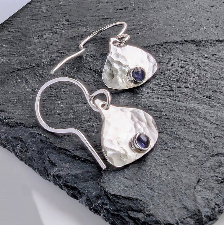 Recycled Sterling Silver DANGLE Iolite Fan Drop Earrings