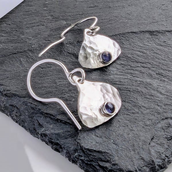 Recycled Sterling Silver DANGLE Iolite Fan Drop Earrings