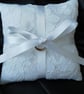 Wedding Ring Bearer Pillow, Cushion, White Lace, White Ribbon - Image 1
