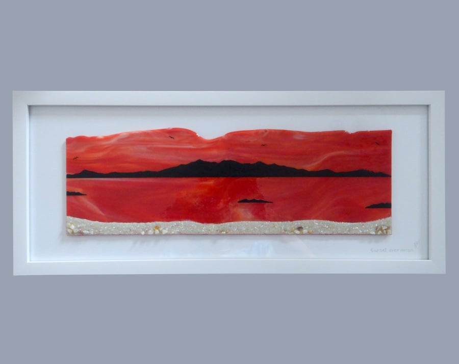 Handmade Fused Glass 'Sunset over Isle of Arran' Picture