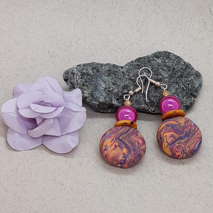 Pink multi coloured statement earrings