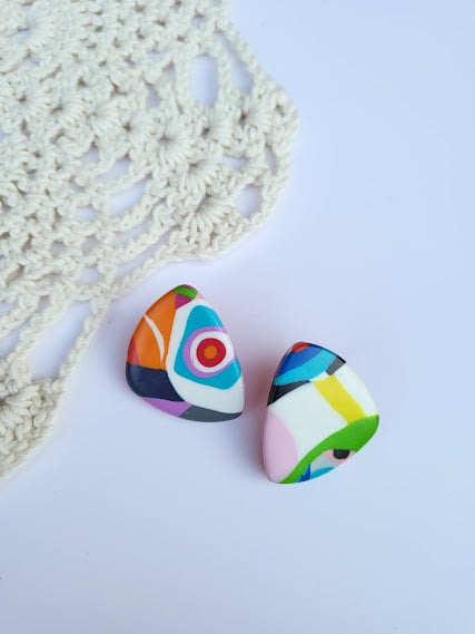 Handmade Playful Polymer Clay Earrings -  Modern Abstract Duo Stud Earrings