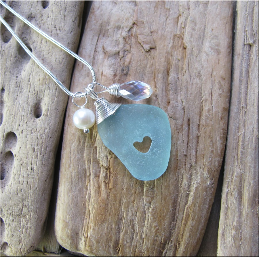 Sea glass heart pendant