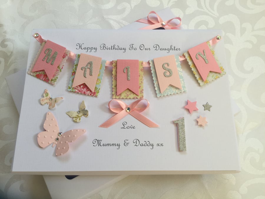 Personalised Handmade 1st Birthday Card Keepsake Daughter Granddaughter First 