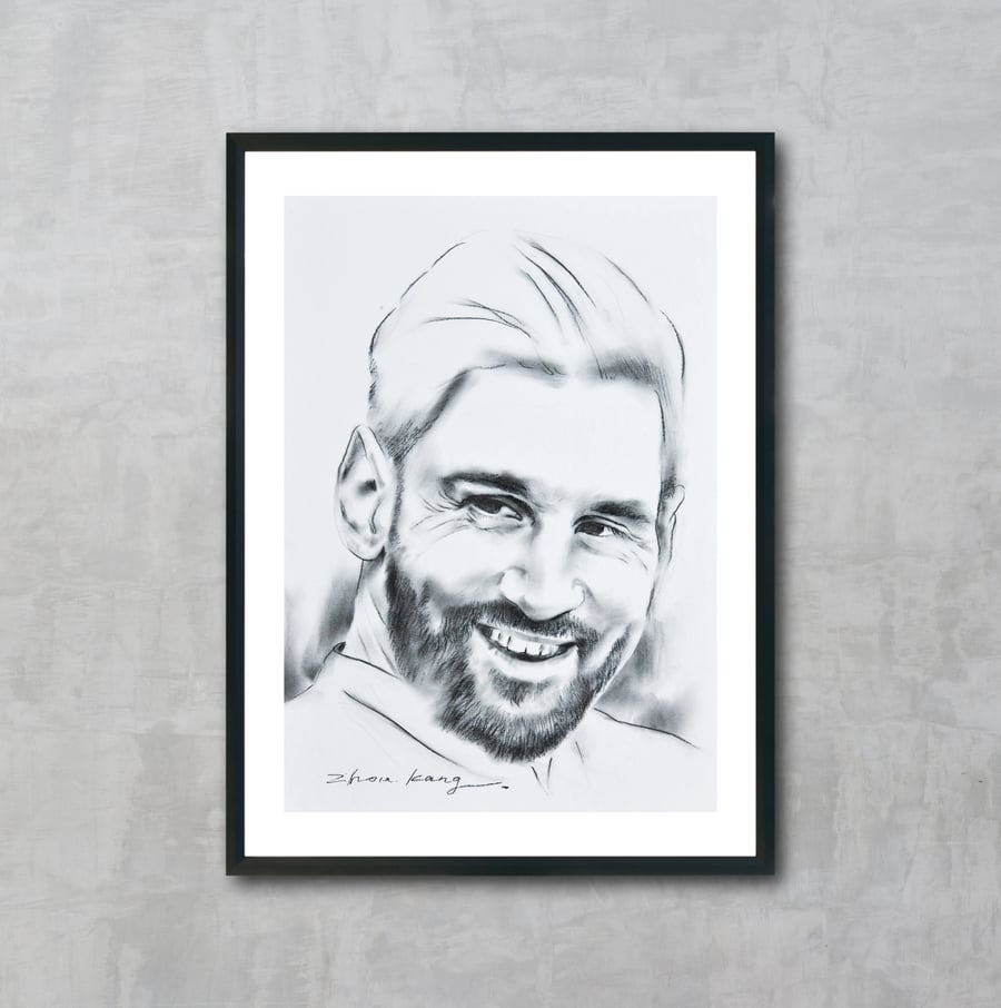 Lionel Messi Charcoal Drawing, 100% Hand-Drawn & One of a Kind