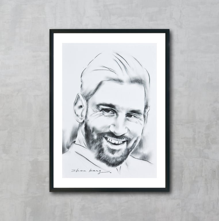 Lionel Messi Charcoal Drawing, 100% Hand-Drawn & One of a Kind