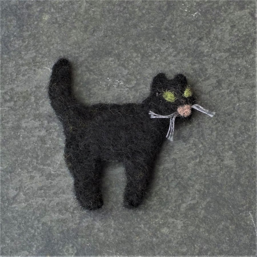 Felt fridge magnet lucky black cat needle felted