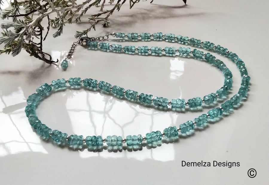 Designer AA Natural Paraiba Apatite Sterling Silver Necklace 