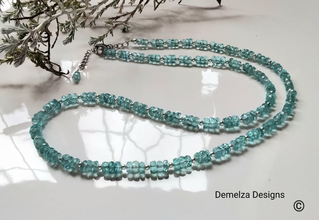 Designer AA Natural Paraiba Apatite Sterling Silver Necklace 