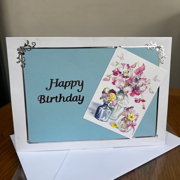 Handmade flower landscape Birthday Card