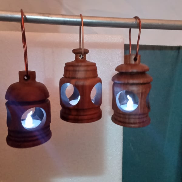 Handmade Walnut lantern, with a battery operated tea light.