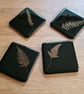 Black fused glass coasters with gold fern design