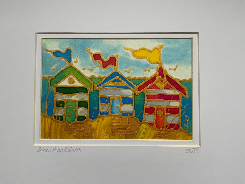 Ordinal Hand Painted on Silk Beach Huts and Gulls