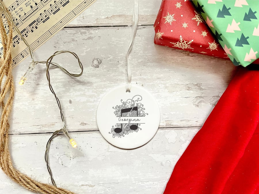 Custom Music Christmas Tree Ornament, Personalised Musical Note Tree Decoration,