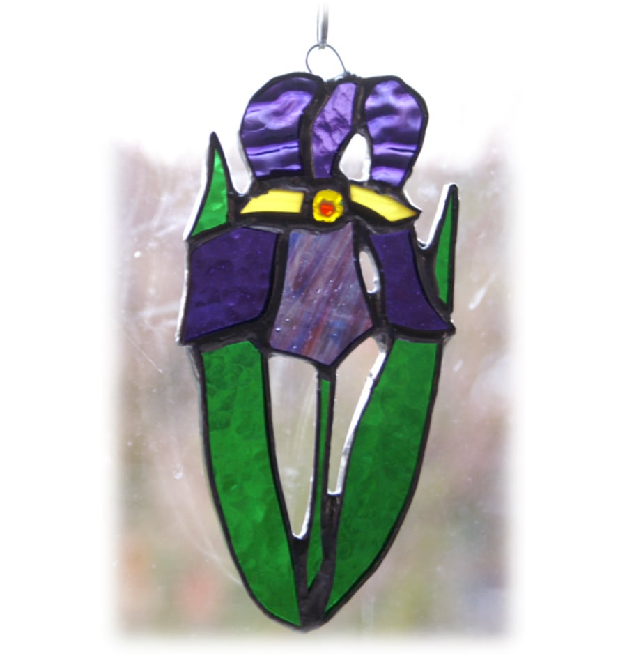 Iris Suncatcher Stained Glass Purple Flower 