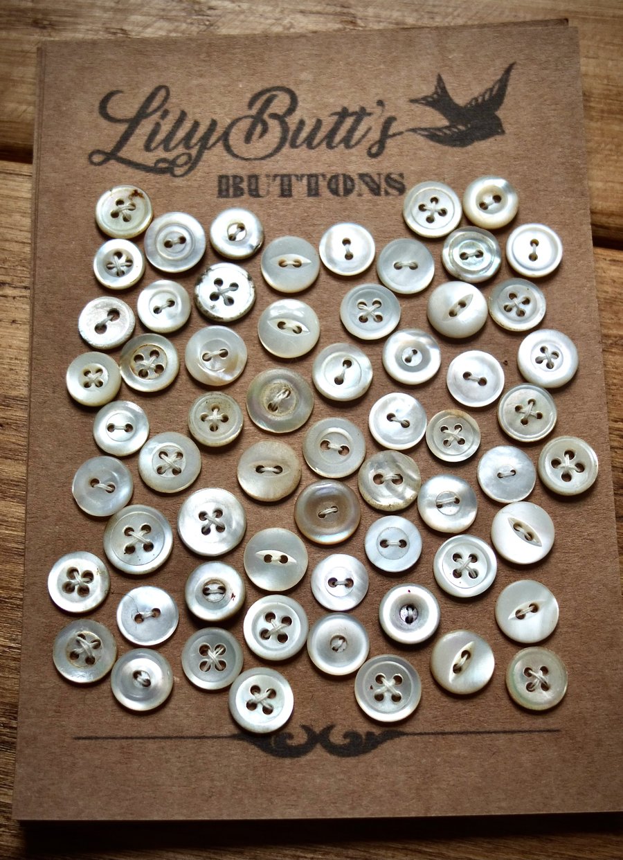 60 Vintage Mixed Mother of Pearl Buttons, 10-12mm